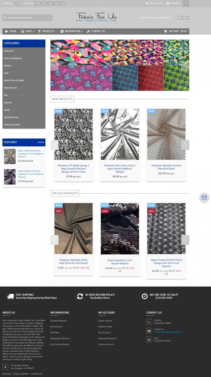Fabric Retail Website FabricForUs.com