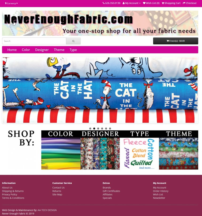 Fabric Retail Website NeverEnoughFabric.com