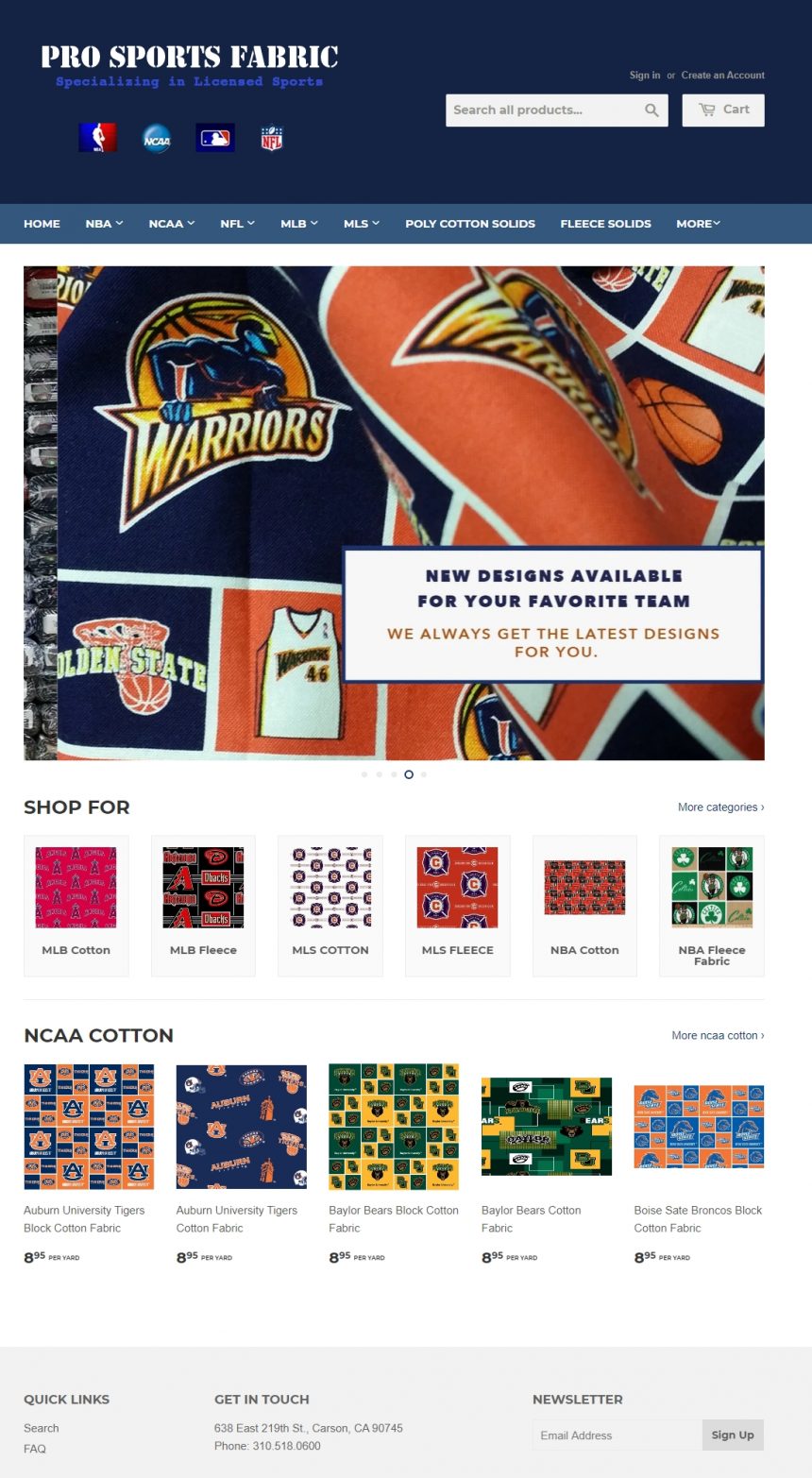 Fabric Retail Website ProSportsFabric.com