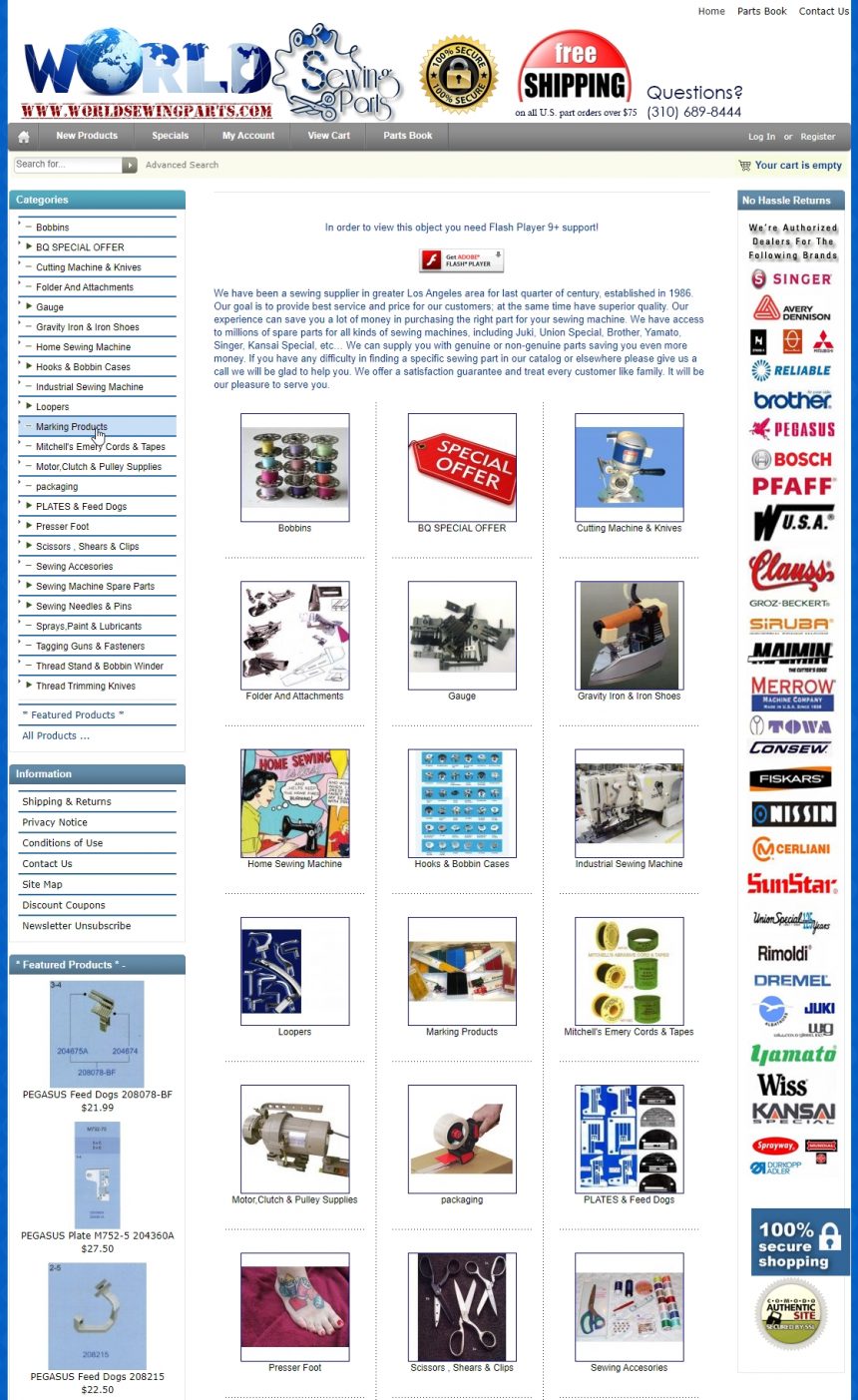 Sewing Parts Retail Website WorldSewingParts.com